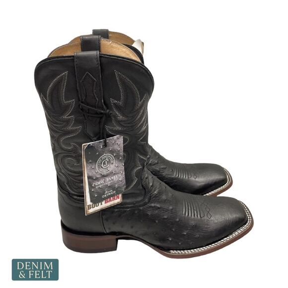 NEW Cody James Black Smooth Ostrich Boots Broad Square Toe Western Cowboy Exotic main image 15